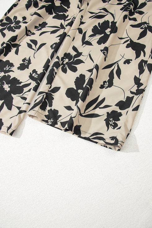 Bohemian Floral Print Smocked High Waist Wide Leg Pants