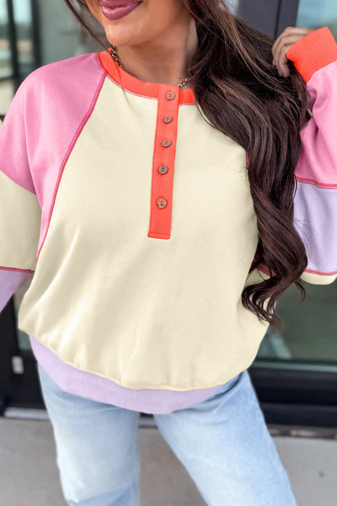 Exposed Seam Patchwork Pullover Long Sleeve Top