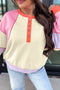 Exposed Seam Patchwork Pullover Long Sleeve Top