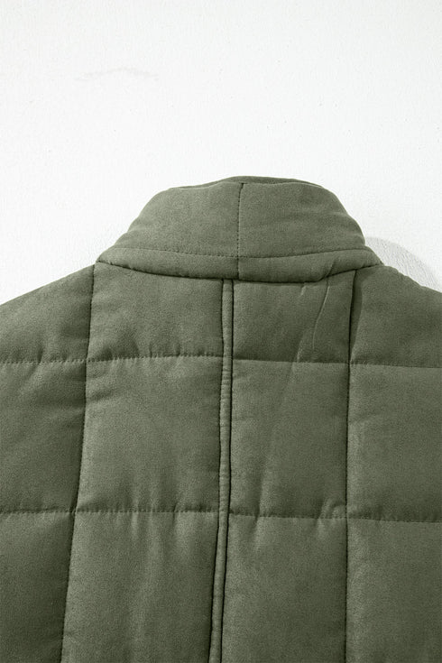 Casual Solid Zip Up Quilted Pocket Jacket