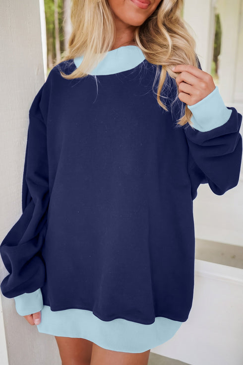 Trimmed Crew Neck Long Sleeve Pullover Sweatshirt