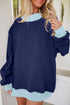 Trimmed Crew Neck Long Sleeve Pullover Sweatshirt