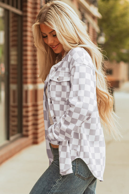 Checkered Print Flap Pocket Button Front Shacket