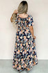 Bohemian Smocked Short Sleeve High Waist Maxi Floral Dress