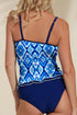 Geometric Ikat Ruffle Trim Strap Tankini Top