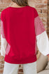 Sequin Rugby Bow Striped Sleeve Patchwork Graphic Sweatshirt