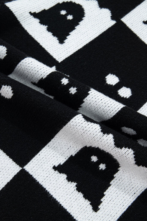 High Neck Drop Shoulder Geometric Print Sweater