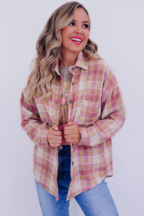 Casual Plaid Print Chest Pocket Long Sleeve Shacket