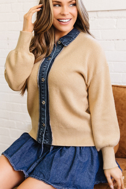 Drop Shoulder Placket Paneling Shirt Collar Long Sleeve Cardigan