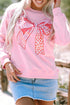 Leopard Print Bow Graphic Crew Neck Pullover Sweatshirt