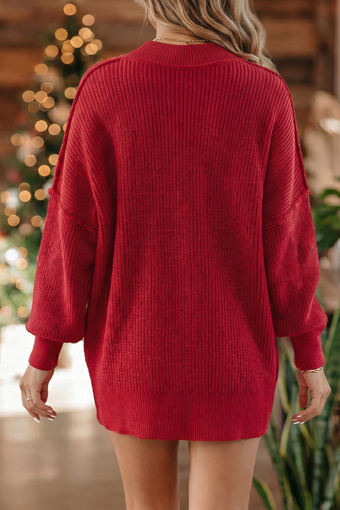 Modern Ribbed Knit Stand Neck Long Sleeve Sweater