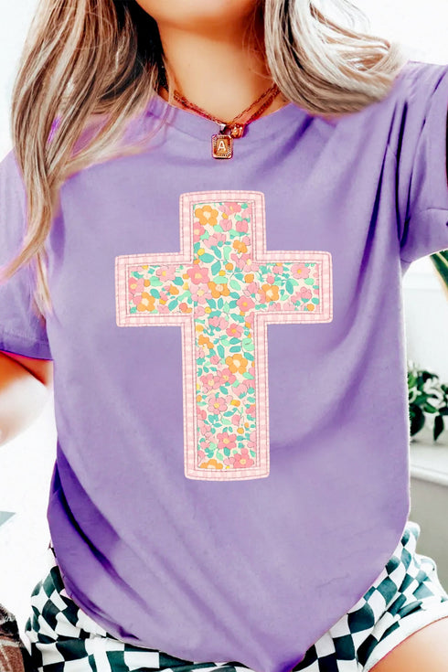 Floral Cross Christian Easter Casual Graphic Tee