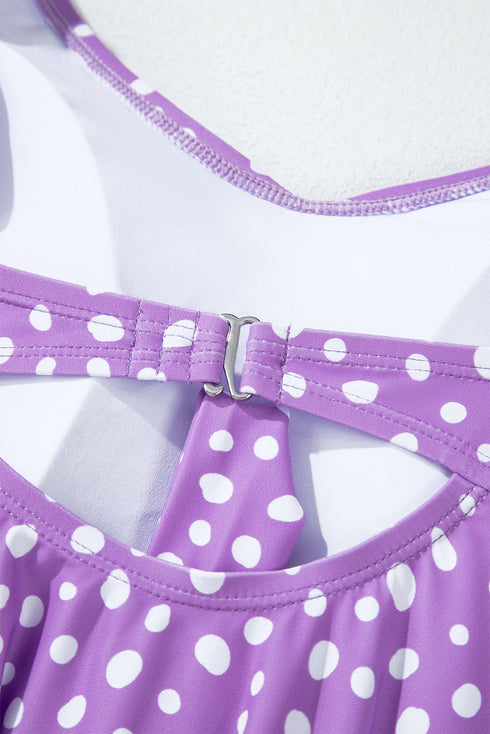 Polka Dot Ruffled Knotted V Neck Tankini Swimwear