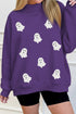Sequined Ghost Print Mock Neck Spooky Graphic Sweatshirt