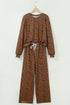 Leopard Print Long Sleeve Top Relaxed Pant Set