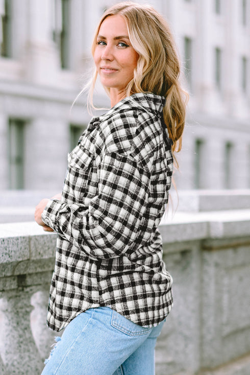 Casual Plaid Print Button Front Tunic Shacket