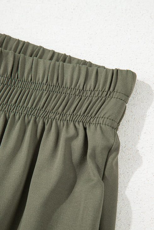 Smocked Raw Hem Loose Tee Wide Leg Pant Sets