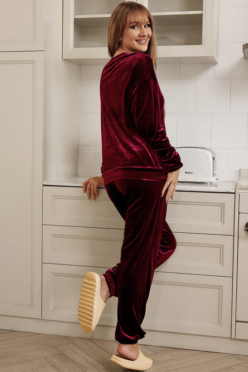 Plush Velvet Long Sleeve Top And Pant Set