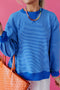 Striped Ribbed Cuff Hem Seam Long Sleeve Pullover Top