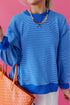 Striped Ribbed Cuff Hem Seam Long Sleeve Pullover Top
