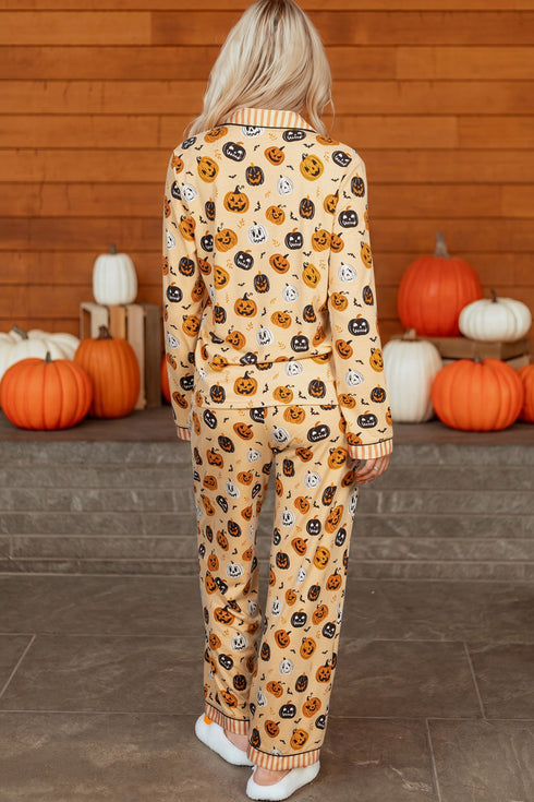 Pumpkin Print Two Piece Long Sleeve Lounge Set