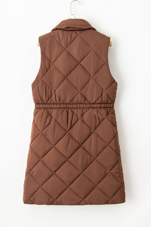 Casual Quilted Longline Stand Collar Puffer Vest