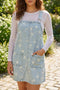 Retro Denim Floral Print Overall Mini Dress