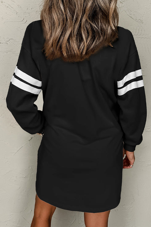 Sequin Ghost Graphic Varsity Striped Sleeve Sweatshirt Dress