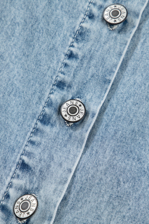 Washed Denim Tiered Flowy Western Overall Mini Dress