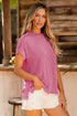 Solid Corded Textured Knit Exposed Stitching T-shirt