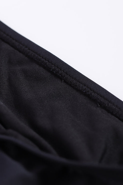 High Neck Mesh Insert Ruched Halter Tankini Top