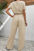 Textured Crinkle Crop Tee And Wide Leg Pant Set