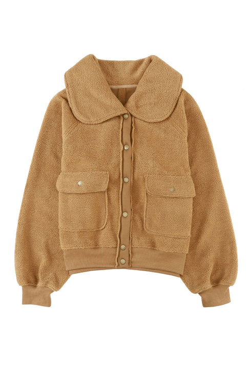 Casual Button Flap Pocket Spread Collar Fleece Jacket