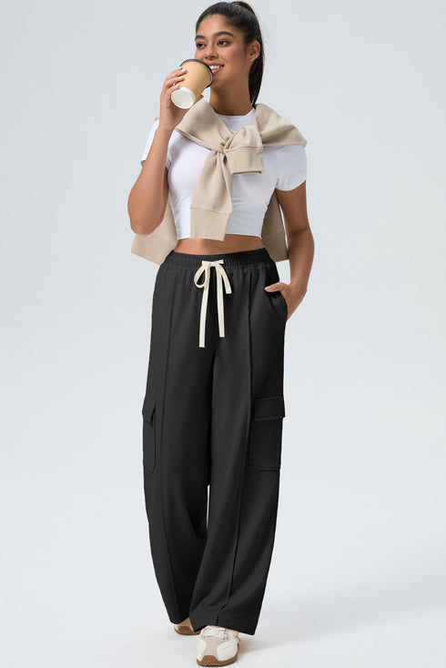 Drawstring Elastic Waist Cargo Patch Pocket Pants