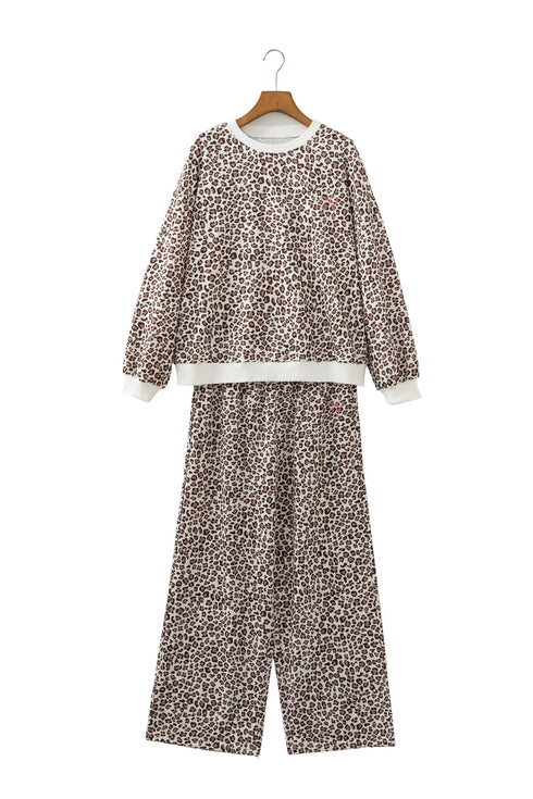 Coordinated Leopard Print Embroidery Details Pant Set