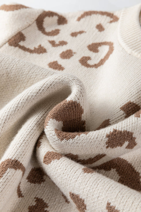 Abstract Animal Pattern Crew Neck Knit Sweater