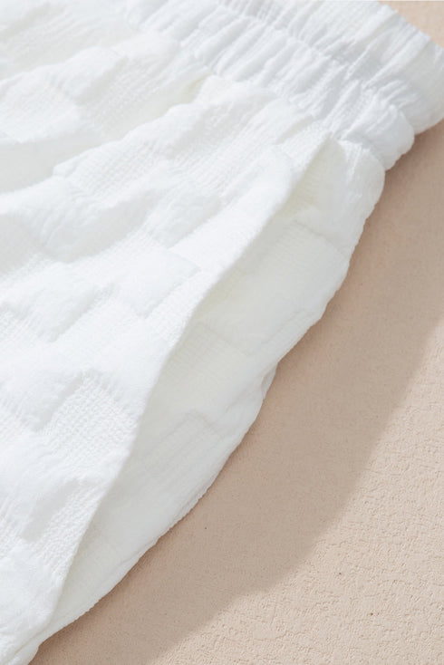 Exclusive Textured Split Neck Drawstring Matching Short Set