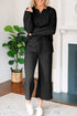 Solid Textured Collared V Neck Wide Leg Pant Sets