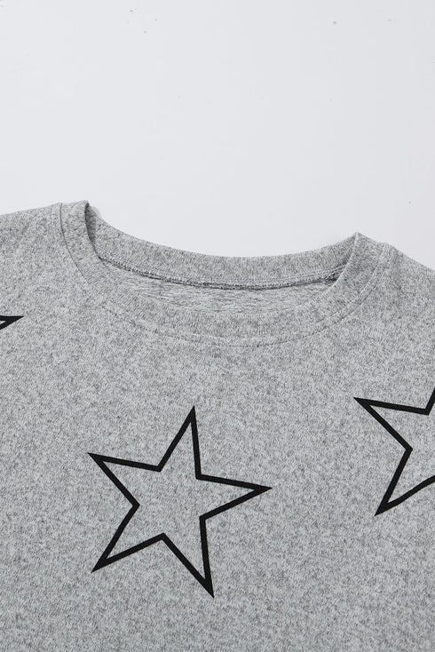 Star Print Long Sleeve Drawstring High Waist Pant Set