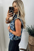 Western Checkered Ruffle Trim Button Down Denim Vest