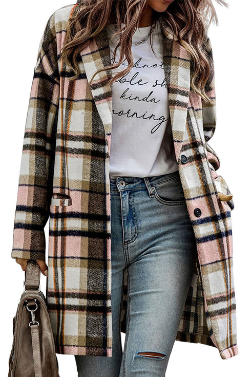 Modern Button Up Lapel Print Plaid Shacket