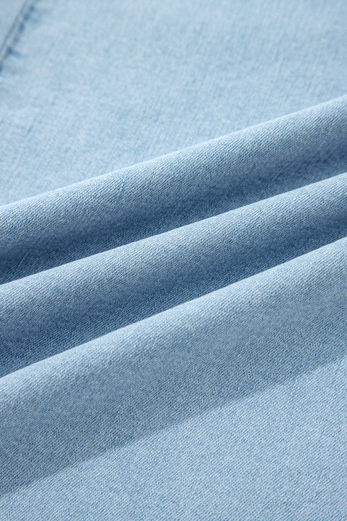 Elastic Waist Ruffled Wide Leg Denim Pants