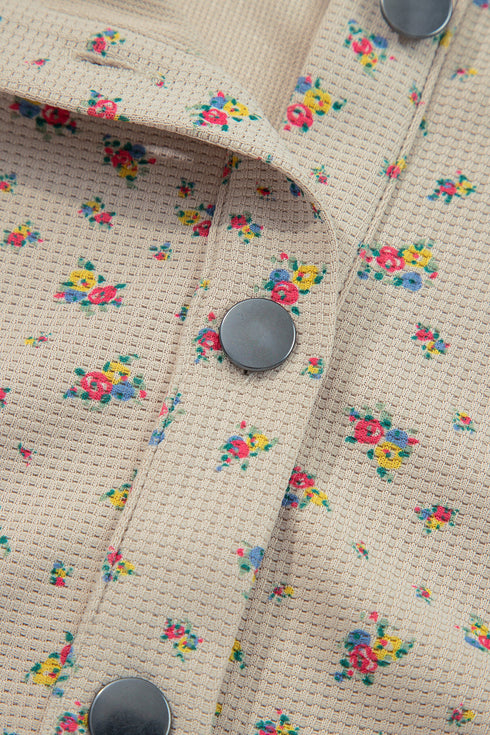 Bohemian Floral Plaid Patchwork Distressed Waffle Knit Shacket