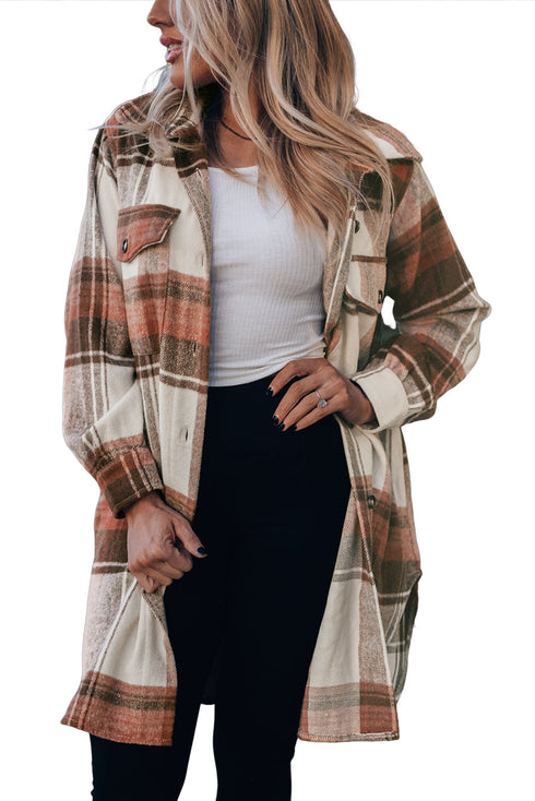Casual Plaid Print Flap Pocket Long Shacket