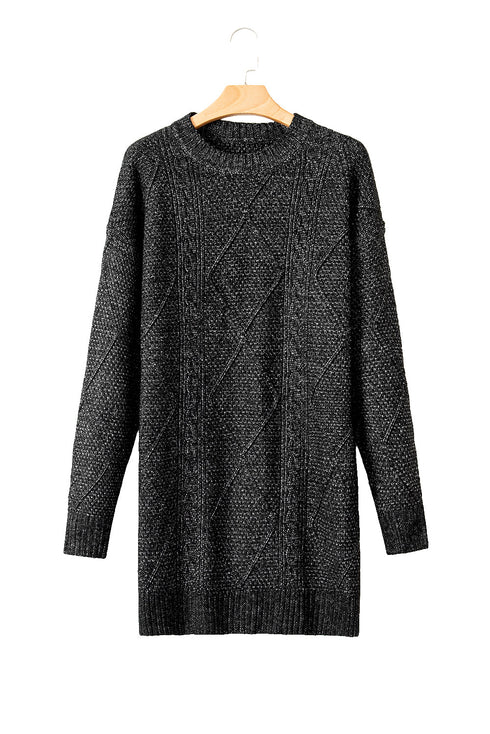 Long Sleeve Cable Knit Crew Neck Sweater Dress