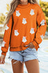 Sequin Ghost Graphic Exposed Seam Mock Neck Pullover Sweatshirt