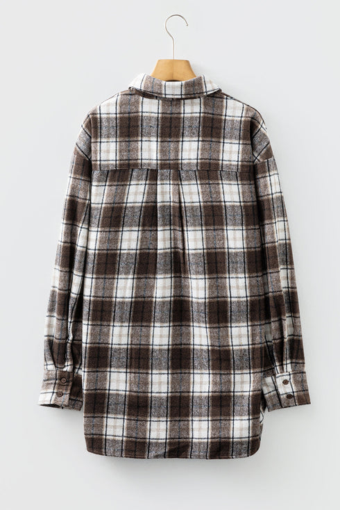 Oversized Flannel Plaid Single Chest Pocket Boyfriend Shacket