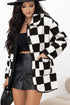 Checkered Collared Buttoned Side Pocket Fleece Jacket