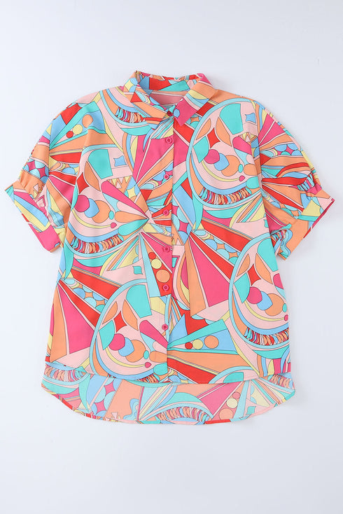 Abstract Geometric Print Relaxed Fit Button Up Shirt