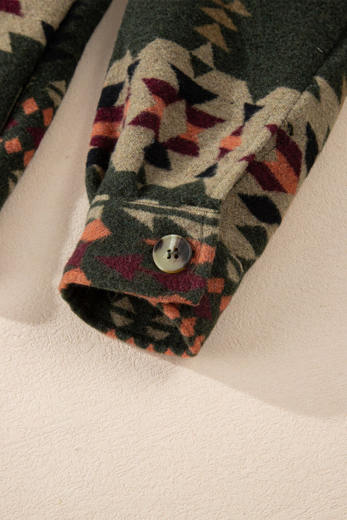 Aztec Print Long Sleeve Flap Pocket Western Jacket